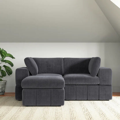 L-Shape Sectional Sofa: 3 - Piece Corduroy Sectional Sofa and Chaise(Dark Gray Corduroy)