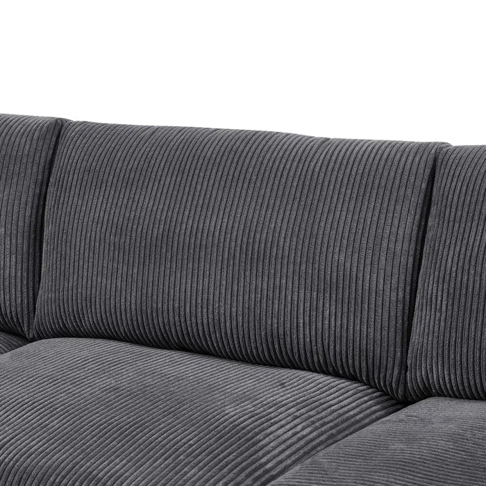 L-Shape Sectional Sofa: 3 - Piece Corduroy Sectional Sofa and Chaise(Dark Gray Corduroy)