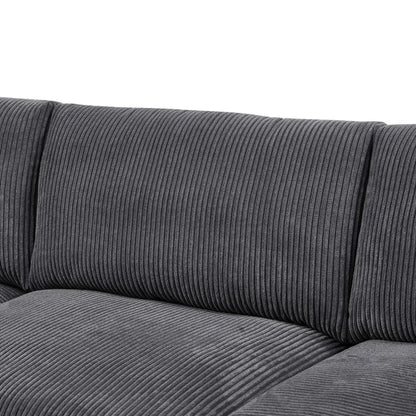 L-Shape Sectional Sofa: 3 - Piece Corduroy Sectional Sofa and Chaise(Dark Gray Corduroy)