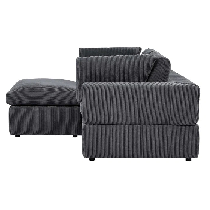 L-Shape Sectional Sofa: 3 - Piece Corduroy Sectional Sofa and Chaise(Dark Gray Corduroy)