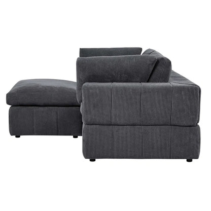 L-Shape Sectional Sofa: 3 - Piece Corduroy Sectional Sofa and Chaise(Dark Gray Corduroy)