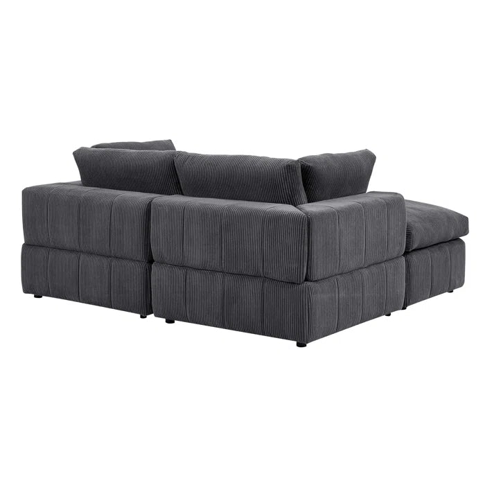 L-Shape Sectional Sofa: 3 - Piece Corduroy Sectional Sofa and Chaise(Dark Gray Corduroy)