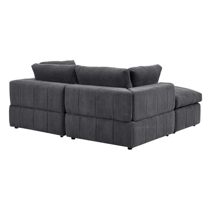L-Shape Sectional Sofa: 3 - Piece Corduroy Sectional Sofa and Chaise(Dark Gray Corduroy)