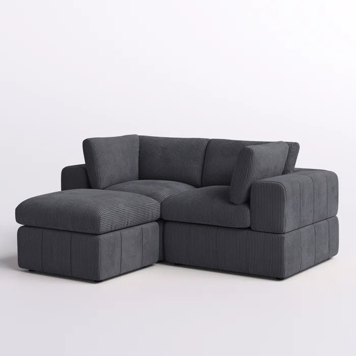 L-Shape Sectional Sofa: 3 - Piece Corduroy Sectional Sofa and Chaise(Dark Gray Corduroy)