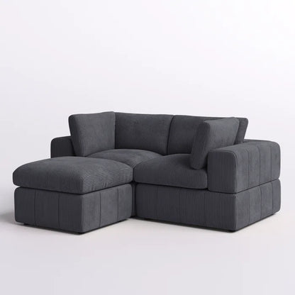 L-Shape Sectional Sofa: 3 - Piece Corduroy Sectional Sofa and Chaise(Dark Gray Corduroy)