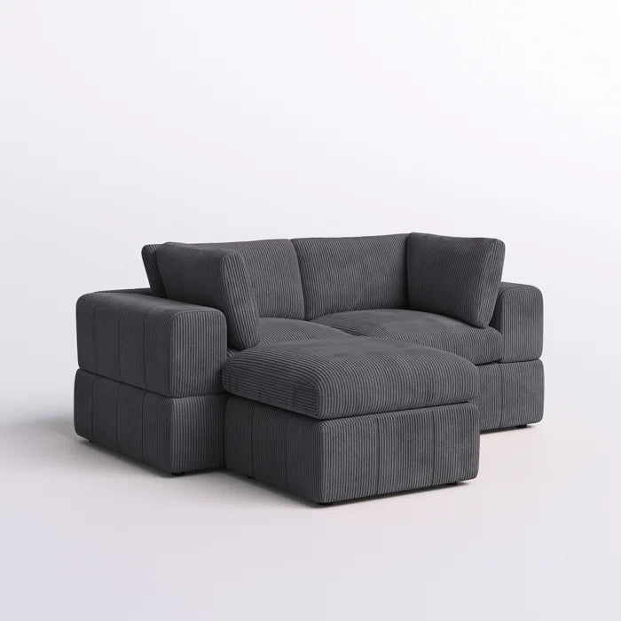 L-Shape Sectional Sofa: 3 - Piece Corduroy Sectional Sofa and Chaise(Dark Gray Corduroy)
