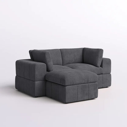 L-Shape Sectional Sofa: 3 - Piece Corduroy Sectional Sofa and Chaise(Dark Gray Corduroy)
