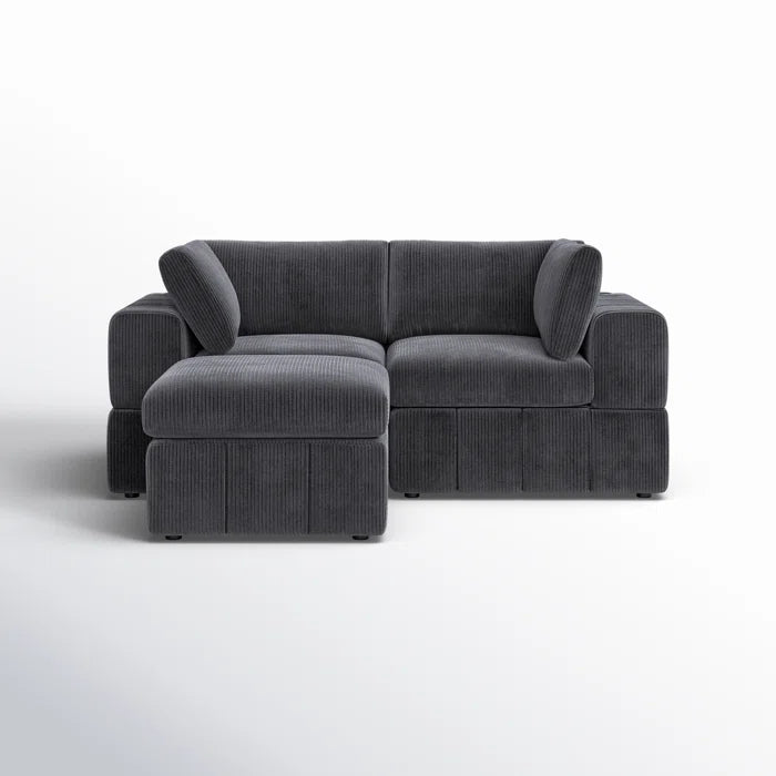 L-Shape Sectional Sofa: 3 - Piece Corduroy Sectional Sofa and Chaise(Dark Gray Corduroy)