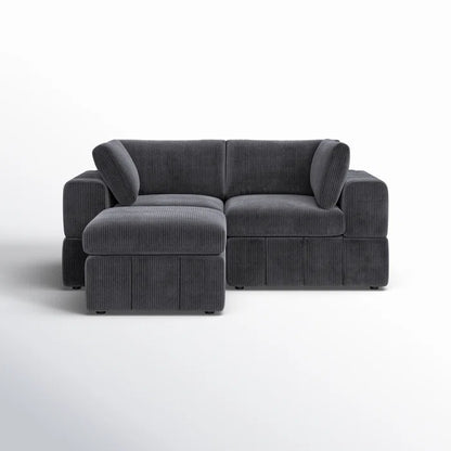 L-Shape Sectional Sofa: 3 - Piece Corduroy Sectional Sofa and Chaise(Dark Gray Corduroy)