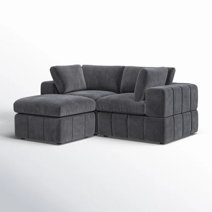 L-Shape Sectional Sofa: 3 - Piece Corduroy Sectional Sofa and Chaise(Dark Gray Corduroy)