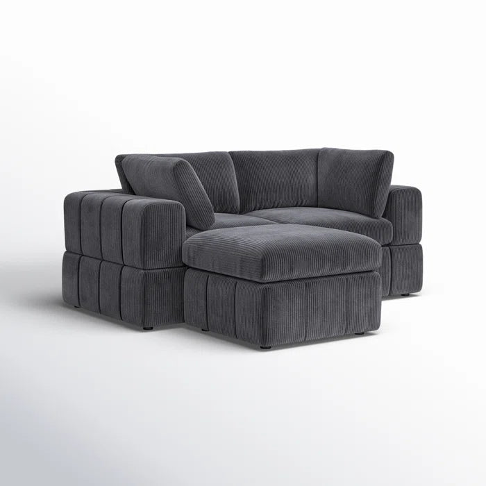 L-Shape Sectional Sofa: 3 - Piece Corduroy Sectional Sofa and Chaise(Dark Gray Corduroy)