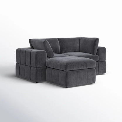 L-Shape Sectional Sofa: 3 - Piece Corduroy Sectional Sofa and Chaise(Dark Gray Corduroy)