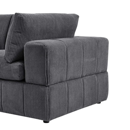 L-Shape Sectional Sofa: 3 - Piece Corduroy Sectional Sofa and Chaise(Dark Gray Corduroy)
