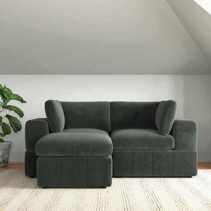 L-Shape Sectional Sofa: 3 - Piece Corduroy Sectional Sofa and Chaise(Dark Green Corduroy)