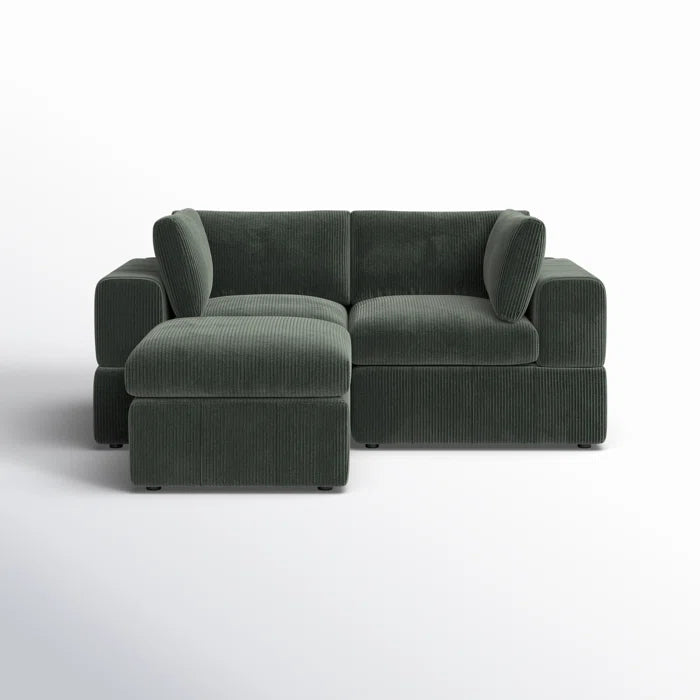 L-Shape Sectional Sofa: 3 - Piece Corduroy Sectional Sofa and Chaise(Dark Green Corduroy)