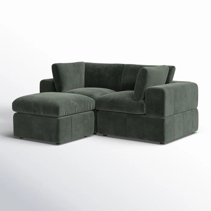 L-Shape Sectional Sofa: 3 - Piece Corduroy Sectional Sofa and Chaise(Dark Green Corduroy)