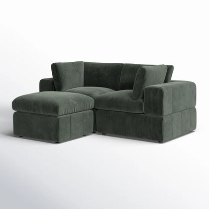 L-Shape Sectional Sofa: 3 - Piece Corduroy Sectional Sofa and Chaise(Dark Green Corduroy)