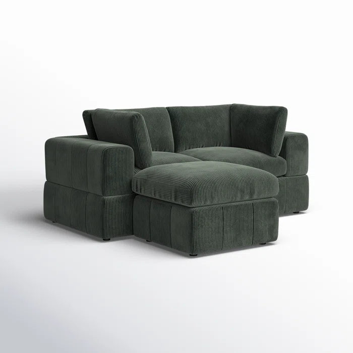 L-Shape Sectional Sofa: 3 - Piece Corduroy Sectional Sofa and Chaise(Dark Green Corduroy)