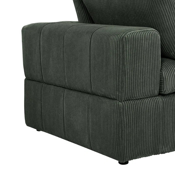L-Shape Sectional Sofa: 3 - Piece Corduroy Sectional Sofa and Chaise(Dark Green Corduroy)