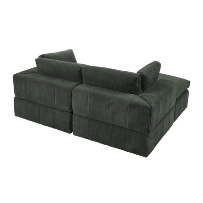 L-Shape Sectional Sofa: 3 - Piece Corduroy Sectional Sofa and Chaise(Dark Green Corduroy)
