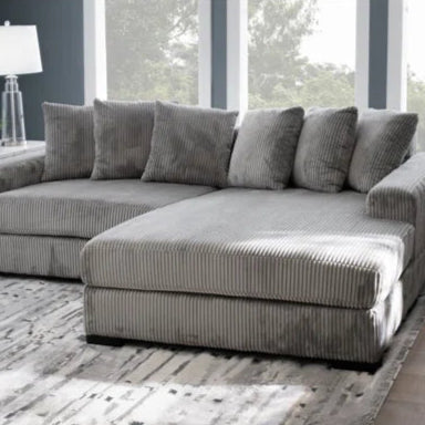 L-Shape Sectional Sofa: 108" Corduroy Sectional Sofa and Chaise(Fog)