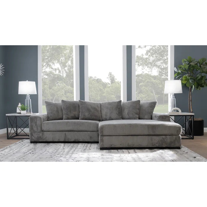 L-Shape Sectional Sofa: 108" Corduroy Sectional Sofa and Chaise(Fog)