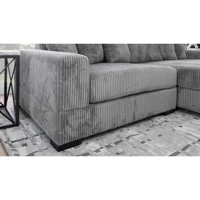L-Shape Sectional Sofa: 108" Corduroy Sectional Sofa and Chaise(Fog)