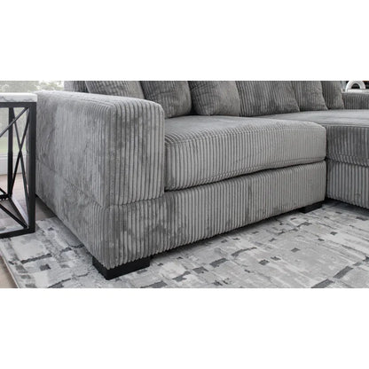 L-Shape Sectional Sofa: 108" Corduroy Sectional Sofa and Chaise(Fog)