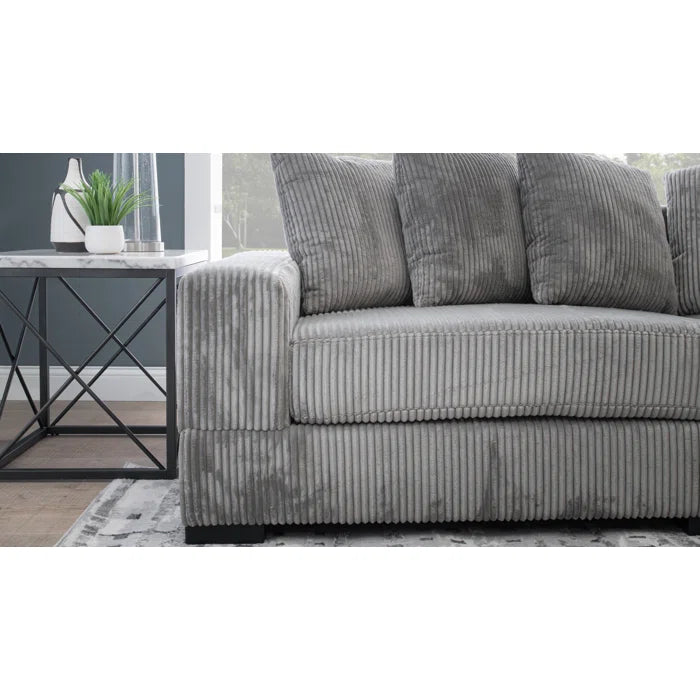 L-Shape Sectional Sofa: 108" Corduroy Sectional Sofa and Chaise(Fog)
