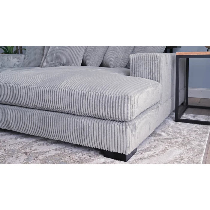 L-Shape Sectional Sofa: 108" Corduroy Sectional Sofa and Chaise(Fog)