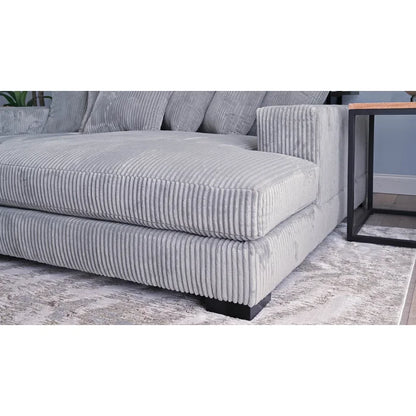 L-Shape Sectional Sofa: 108" Corduroy Sectional Sofa and Chaise(Fog)