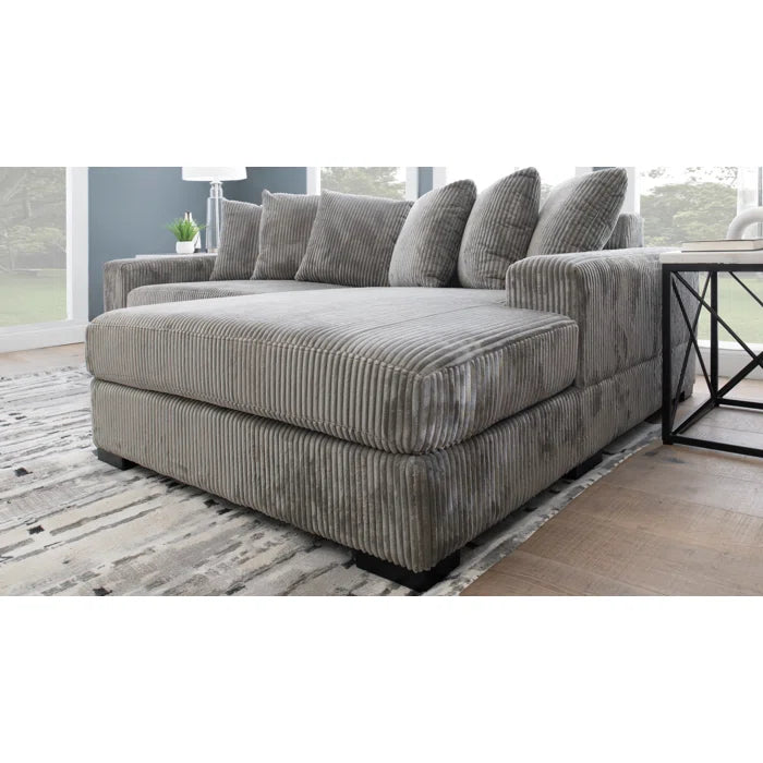 L-Shape Sectional Sofa: 108" Corduroy Sectional Sofa and Chaise(Fog)