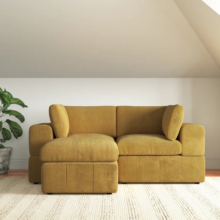 L-Shape Sectional Sofa: 3 - Piece Corduroy Sectional Sofa and Chaise(Ginger Corduroy)