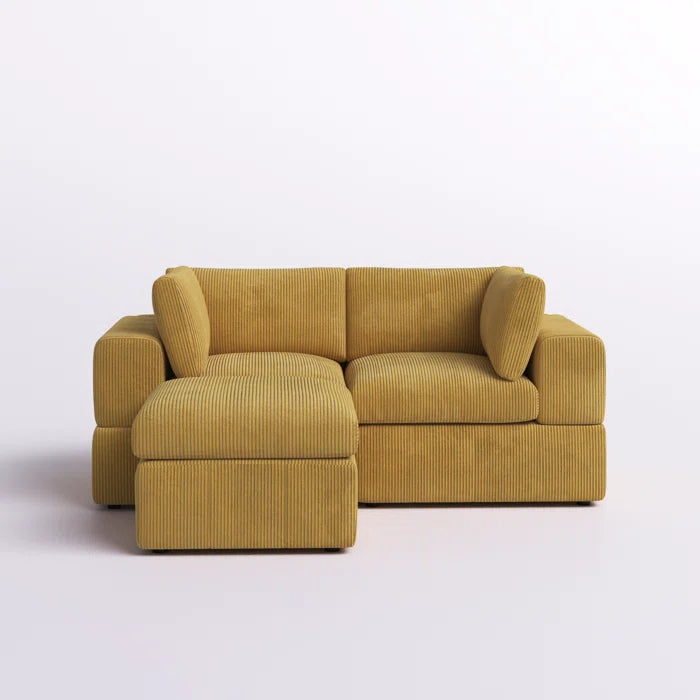L-Shape Sectional Sofa: 3 - Piece Corduroy Sectional Sofa and Chaise(Ginger Corduroy)