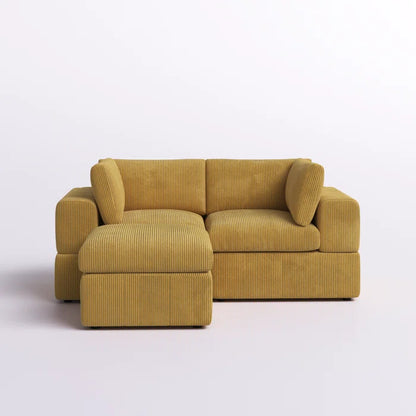 L-Shape Sectional Sofa: 3 - Piece Corduroy Sectional Sofa and Chaise(Ginger Corduroy)