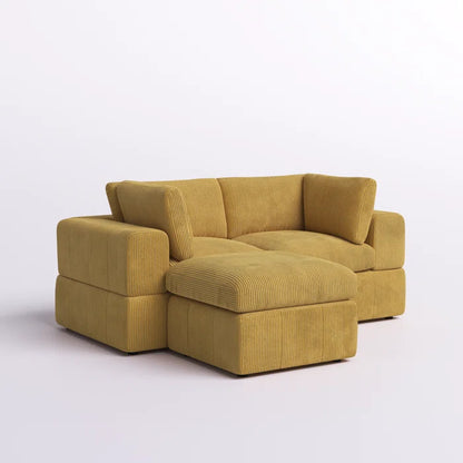 L-Shape Sectional Sofa: 3 - Piece Corduroy Sectional Sofa and Chaise(Ginger Corduroy)