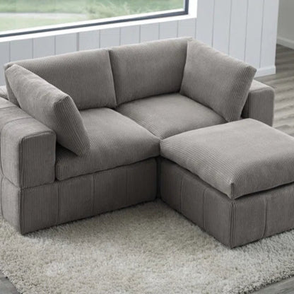 L-Shape Sectional Sofa: 3 - Piece Corduroy Sectional Sofa and Chaise(Light Gray Corduroy)