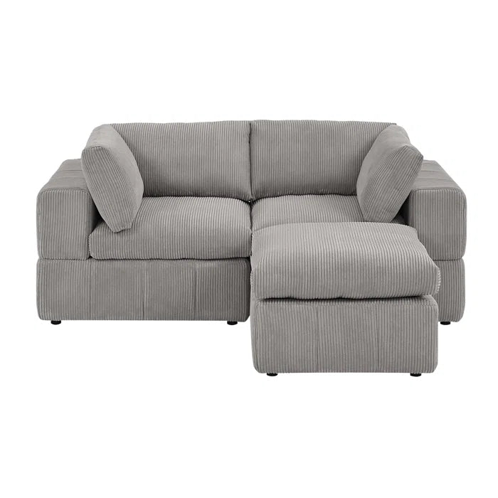 L-Shape Sectional Sofa: 3 - Piece Corduroy Sectional Sofa and Chaise(Light Gray Corduroy)