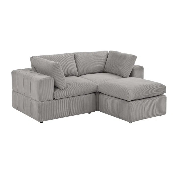 L-Shape Sectional Sofa: 3 - Piece Corduroy Sectional Sofa and Chaise(Light Gray Corduroy)