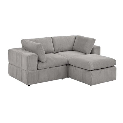 L-Shape Sectional Sofa: 3 - Piece Corduroy Sectional Sofa and Chaise(Light Gray Corduroy)