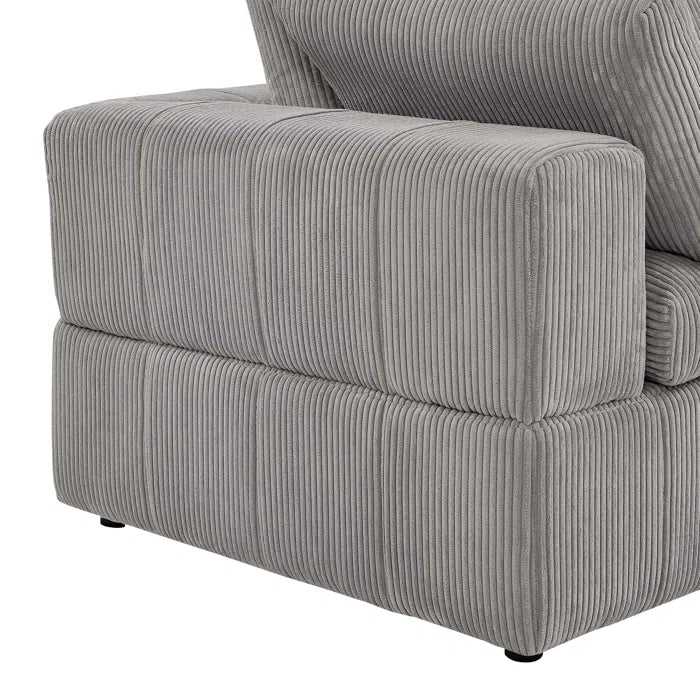 L-Shape Sectional Sofa: 3 - Piece Corduroy Sectional Sofa and Chaise(Light Gray Corduroy)