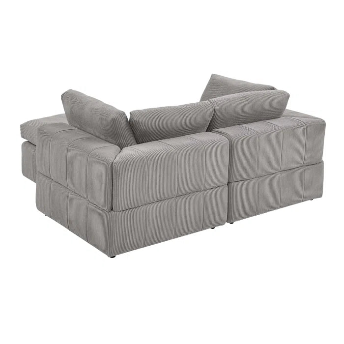 L-Shape Sectional Sofa: 3 - Piece Corduroy Sectional Sofa and Chaise(Light Gray Corduroy)