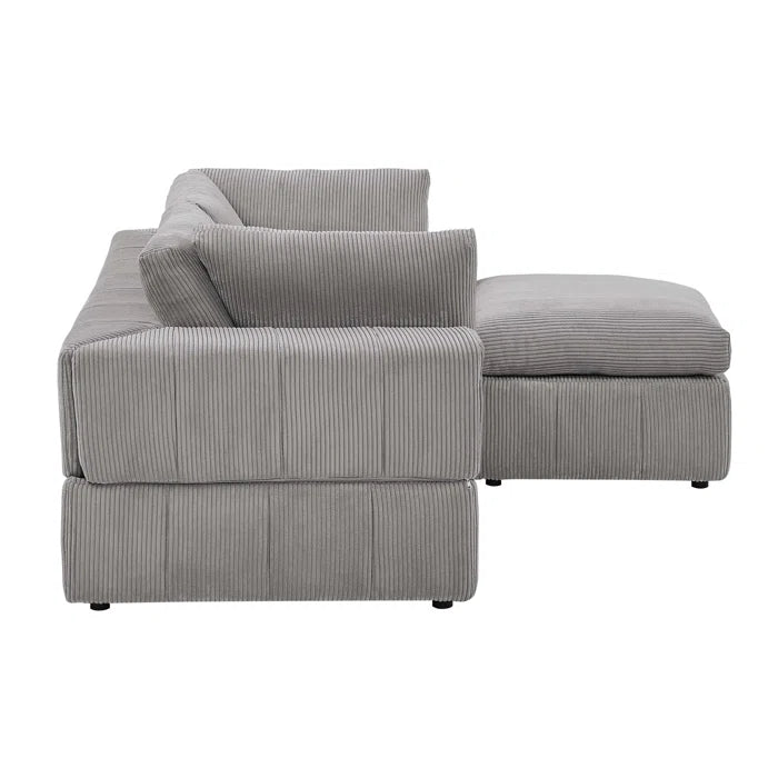 L-Shape Sectional Sofa: 3 - Piece Corduroy Sectional Sofa and Chaise(Light Gray Corduroy)