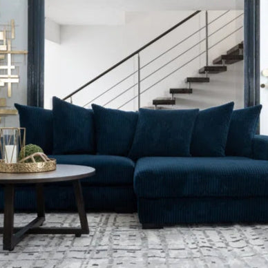 L-Shape Sectional Sofa: 108" Corduroy Sectional Sofa and Chaise(Navy)