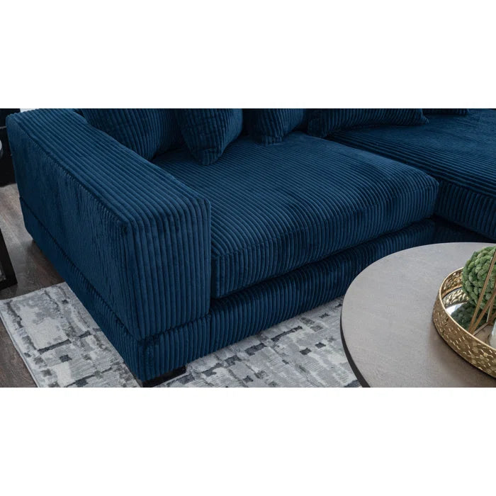 L-Shape Sectional Sofa: 108" Corduroy Sectional Sofa and Chaise(Navy)