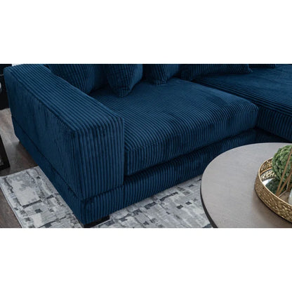 L-Shape Sectional Sofa: 108" Corduroy Sectional Sofa and Chaise(Navy)