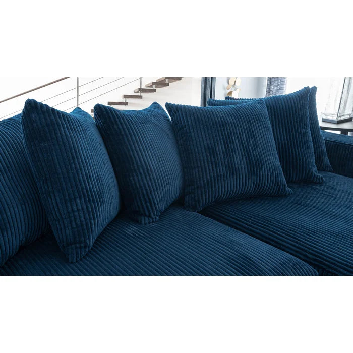 L-Shape Sectional Sofa: 108" Corduroy Sectional Sofa and Chaise(Navy)