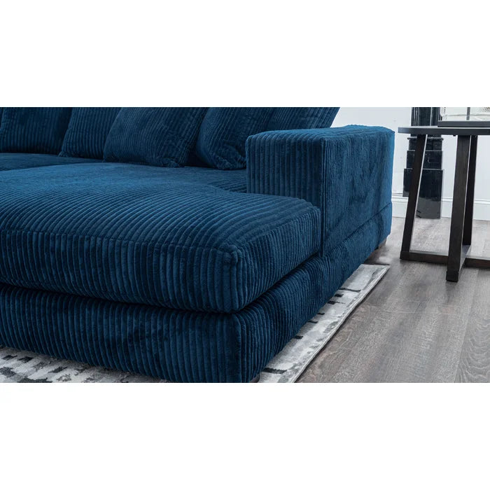 L-Shape Sectional Sofa: 108" Corduroy Sectional Sofa and Chaise(Navy)