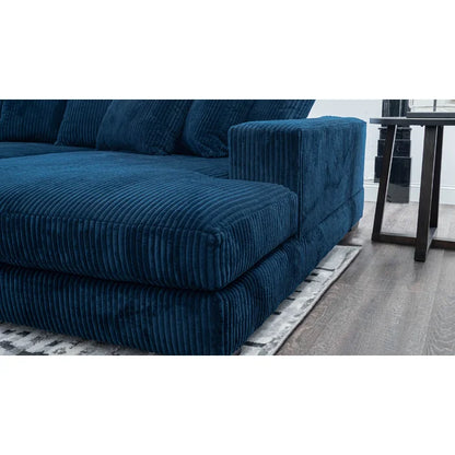 L-Shape Sectional Sofa: 108" Corduroy Sectional Sofa and Chaise(Navy)
