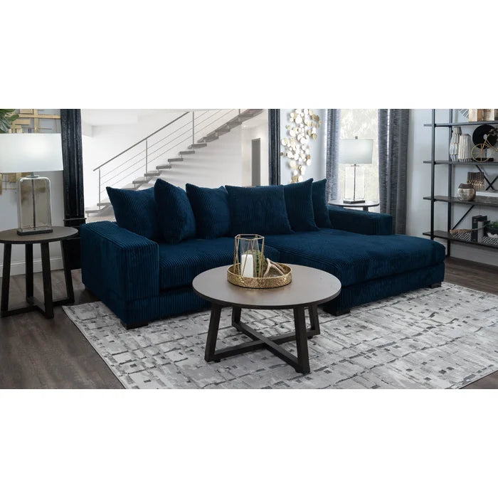 L-Shape Sectional Sofa: 108" Corduroy Sectional Sofa and Chaise(Navy)